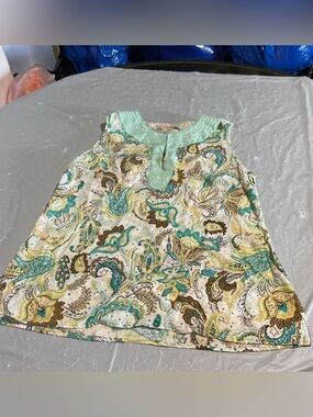 david brooks Teal, Cream and Brown Paisley Sleeveless A-Line Dress